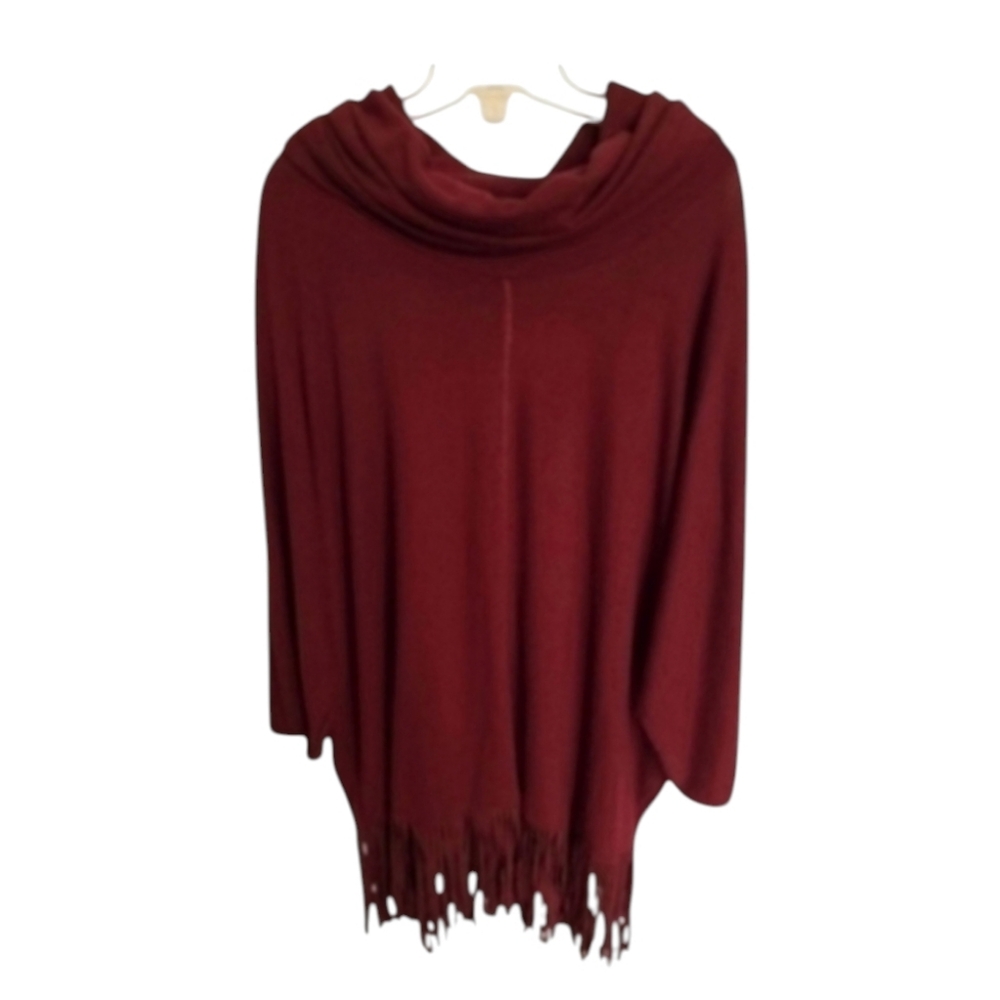 Terre Bleue Leather Fringe Maroon Tunic Sweater Size Medium